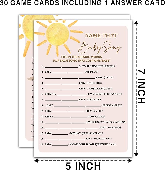 YSTEP Boho Sunshine 30 Name That Baby Song Game Cards - Image 2
