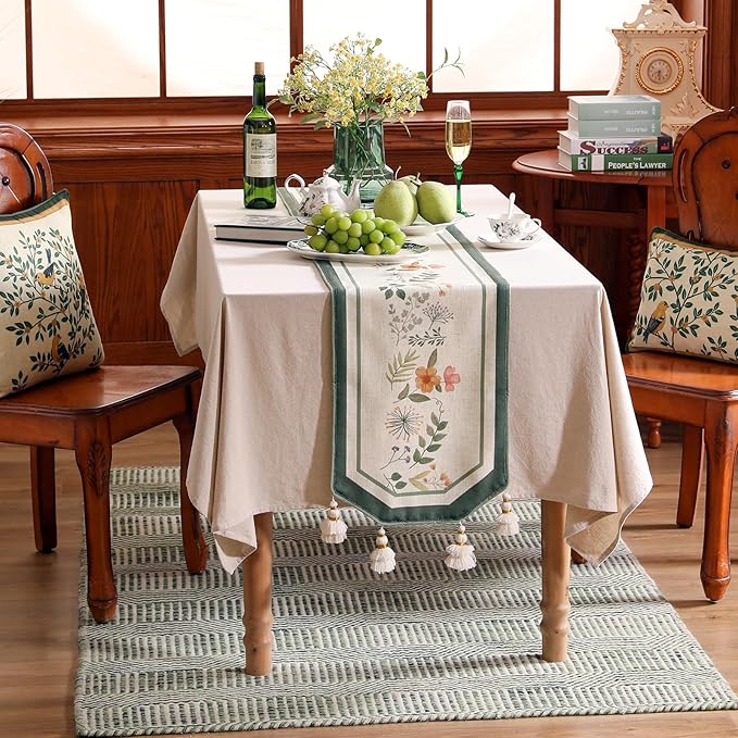 Designer Linen Small Table Runner, French Farmhouse Shabby Chic Floral Pattern - Image 3