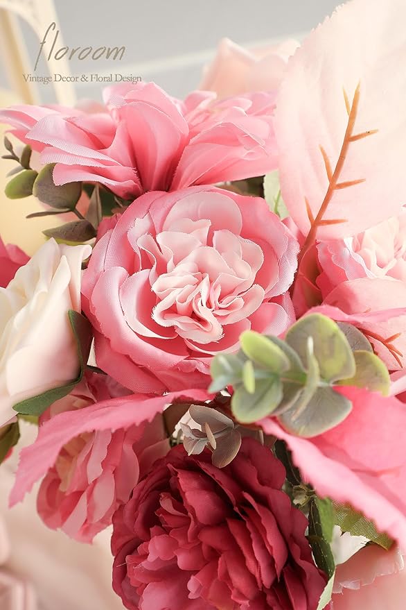 Floroom Hot Pink Blush Artificial Flowers Fake Roses Peonies Dahlias and - Image 4