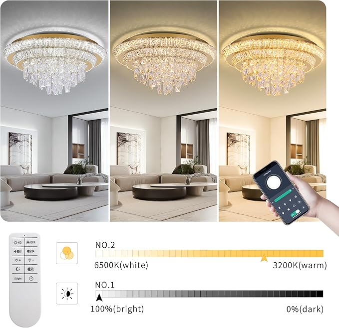 24 inch Crystal Gold Ceiling-Light Flush Mount - Image 4