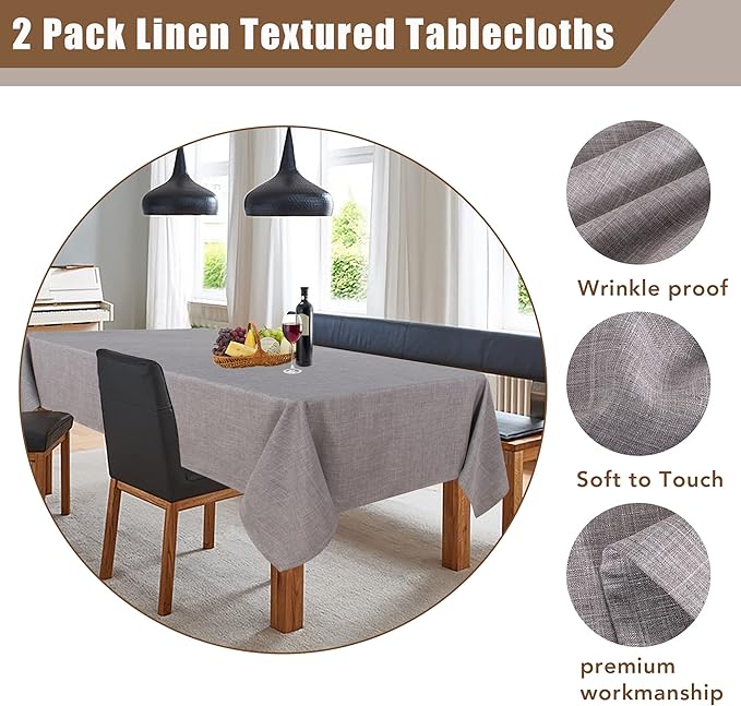 Fitable Textured Linen Tablecloths 2 Pack, Washable Fabric Rectangle Table - Image 3