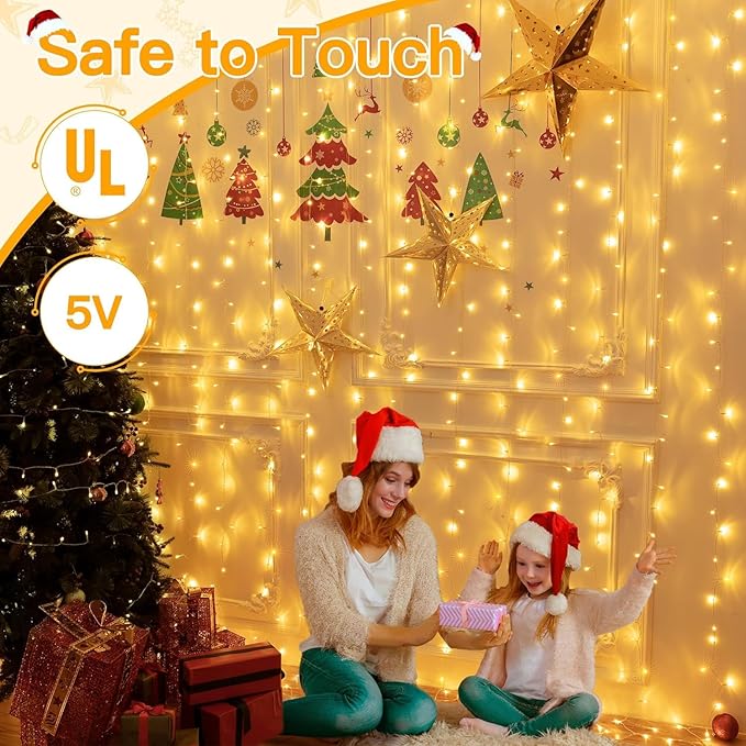 Ollny 2 Pack Curtain String Lights Warm White, 400LED 6.6x6.6ft Fairy Lights - Image 9