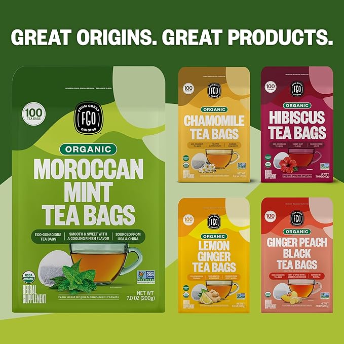 FGO Organic Moroccan Mint Green Tea, Eco-Conscious Tea Bags, Resealable Bag - Image 7