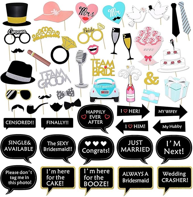 52pcs Wedding Photo Booth Props, Bachelorette Party Photo Booth Prop Kit by Kotbs