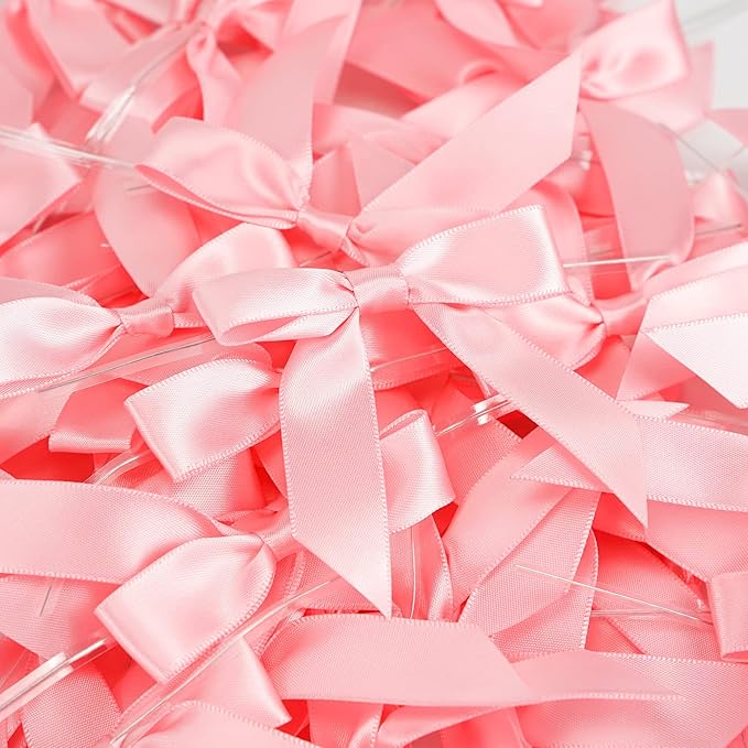 AIMUDI Baby Pink Satin Ribbon Twist Tie Bows 2.5" Light Pink Pretied Bows - Image 9
