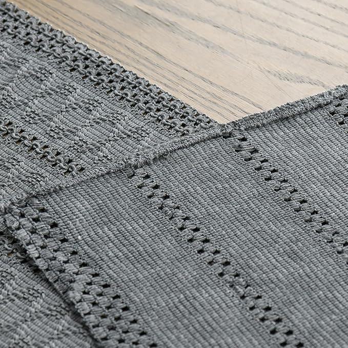 Artoid Mode Dark Grey Farmhouse Woven Rustic Hollow Table Runner, Seasonal - Image 5