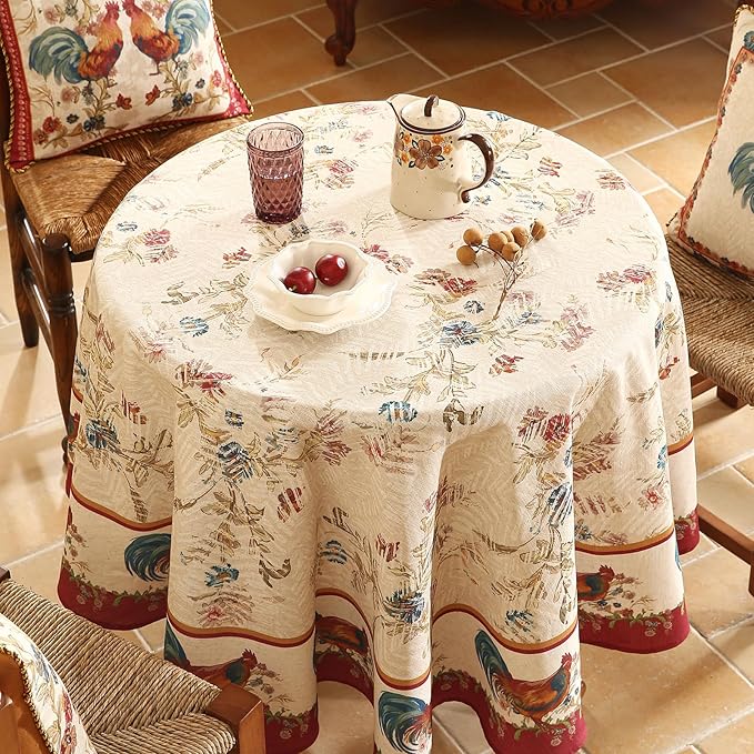 patdrea Designer Vintage Linen Small Round Tablecloth, Vintage Red Animals - Image 3