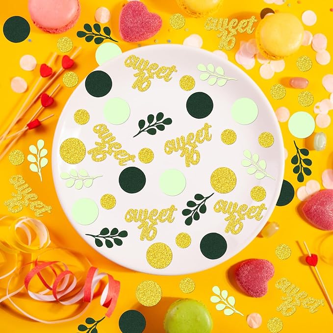 300PC Gold Glitter and Sage Green Sweet 16 Party Decorations Greenery Happy - Image 4