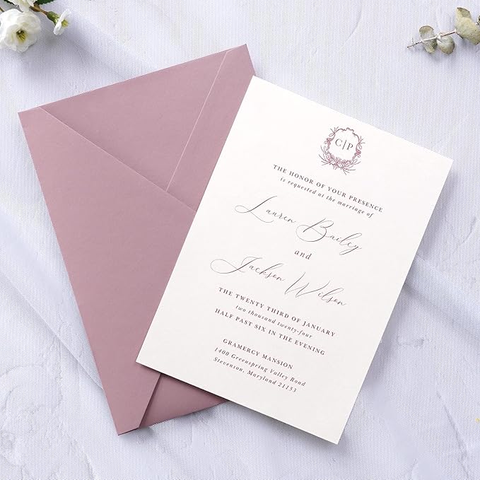 PONATIA 50 PCS/Pack A7 Envelopes, 5.25 x 7.48'' Matte Dusty Rose Envelope - Image 6