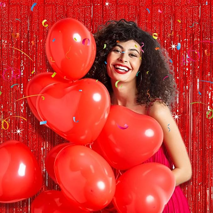 Tinsel Curtain Party Backdrop Red Birthday Decorations 2 Packs Glitter Foil - Image 4