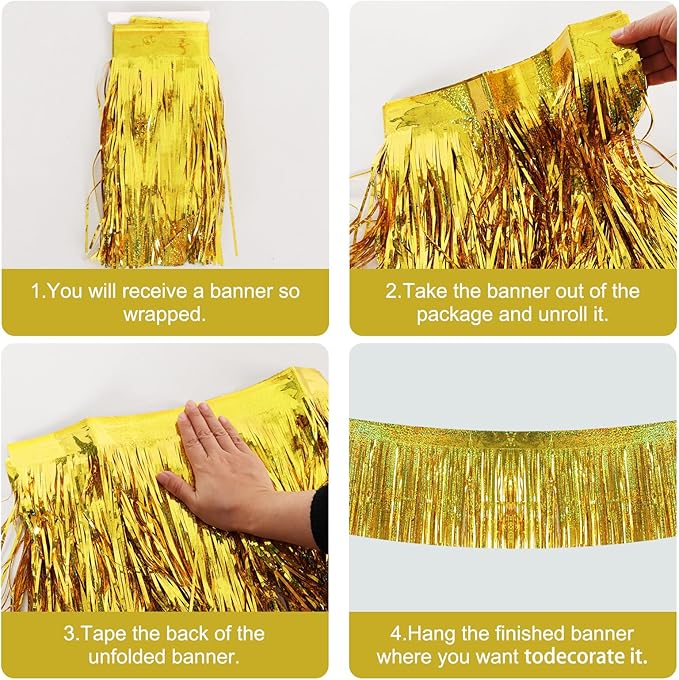 BEISHIDA 3 Packs 30 Feet Metallic Foil Fringe Garland Tinsel Streamers，Laser - Image 3