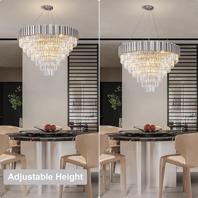 39" Silver Crystal Chandelier, 21-Light Modern Luxury Round Chandelier - Image 4