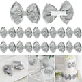 Silver Satin Bows 4'' Premade Ribbon Bow, Wrapping Bows by LiBongTa