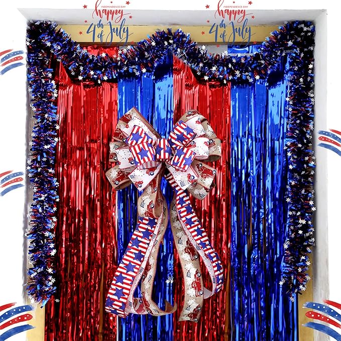 CANREVEL 2 Pack 3.3x8.2 Feet Blue and Red Foil Fringe Backdrop Curtains - Image 5