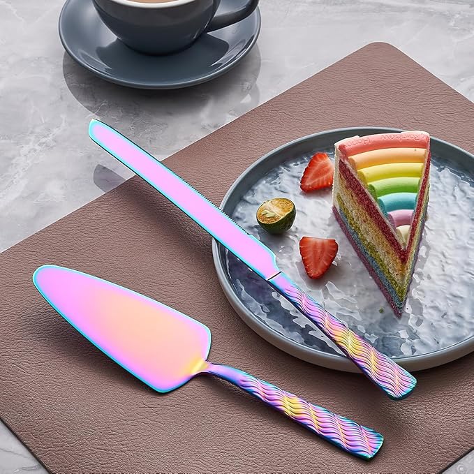 Rainbow Cake Cutting Set, Stainless Steel Cake Knife and Server, Cake Pie - Image 3
