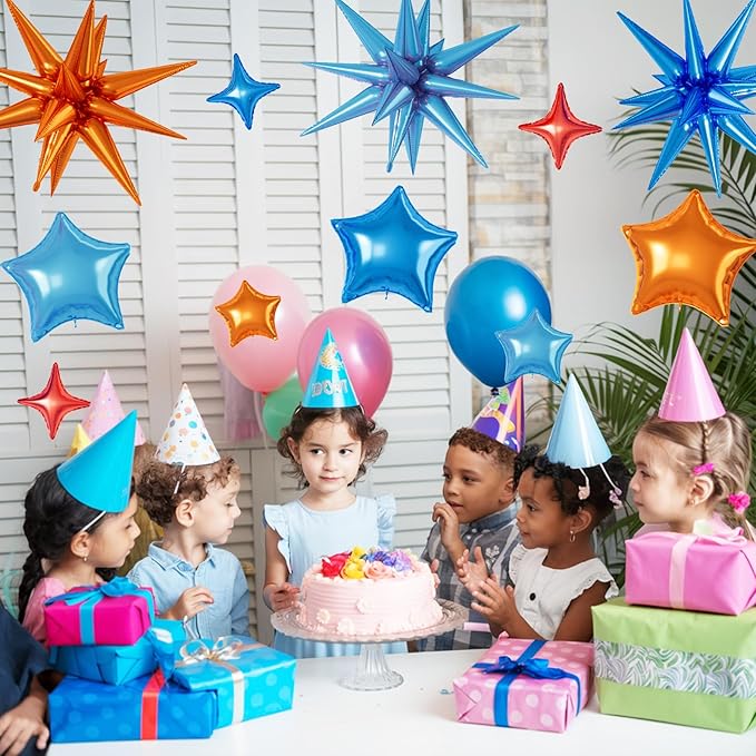 16 Pcs Orange and Blue Star Balloons, 22/18/10 Inch Foil Balloons, Four-Pointed - Image 7