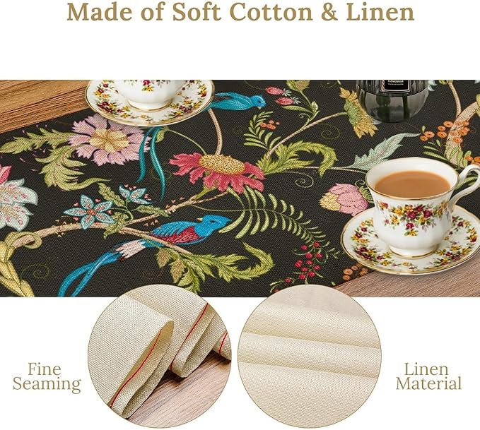 Floral Butterfly Table Runner Seasonal Spring Flower Bird Table Decoration - Image 7