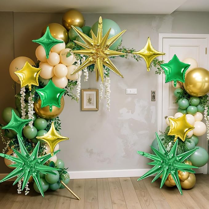 Gold Green Star Balloon - Image 3