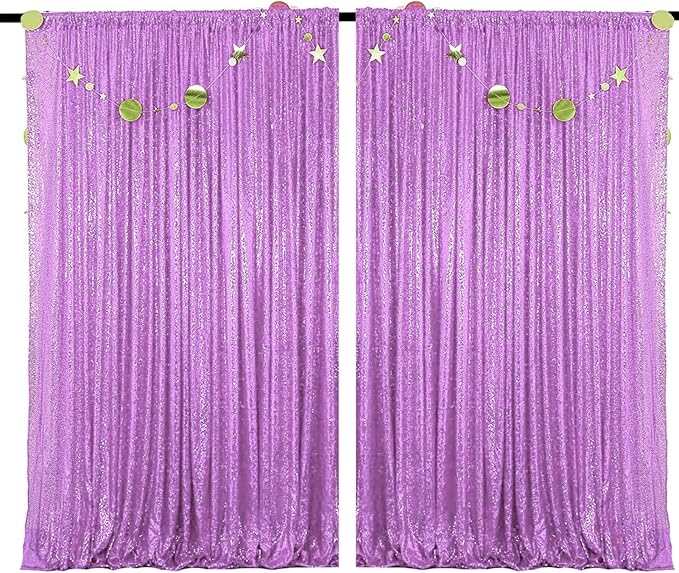 4FTx8FT Lavender Sequin Curtains 2 Panels Sparkly Background Drapes by HMQIANG