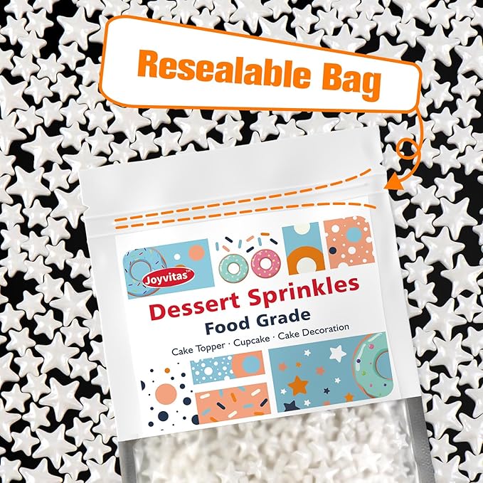 White Star Sprinkles for Cake Decorating, Edible Star Candy, 150g/5.29oz Mix - Image 6