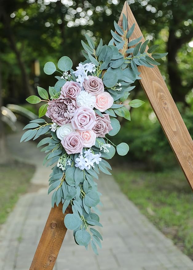 Artificial Dusty Rose Wedding Arch Flowers Swags Set of 2 - Image 7