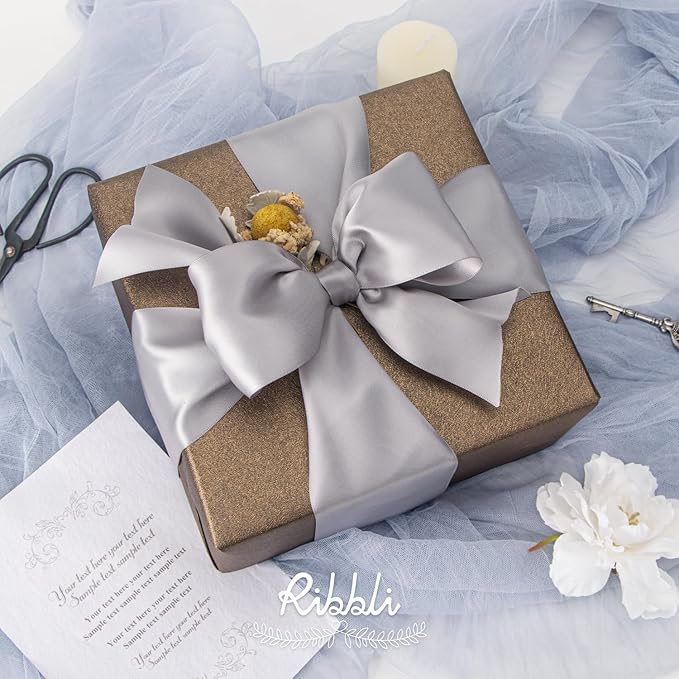 Ribbli Silver Double Faced Satin Ribbon, 3” x Continuous 10 Yards, Use - Image 2