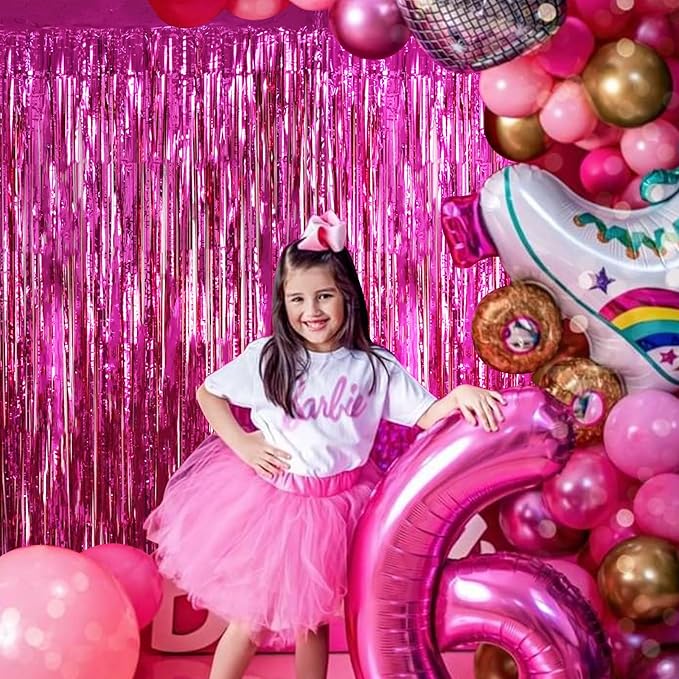 BEISHIDA 2 Pcs Hot Pink Backdrop Pink Door Streamers Tinsel Curtains Streamers - Image 6