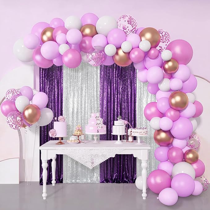 ShinyBeauty Purple and Silver Sequin Backdrop Curtains, 4 Panels 2FTx8FT - Image 4