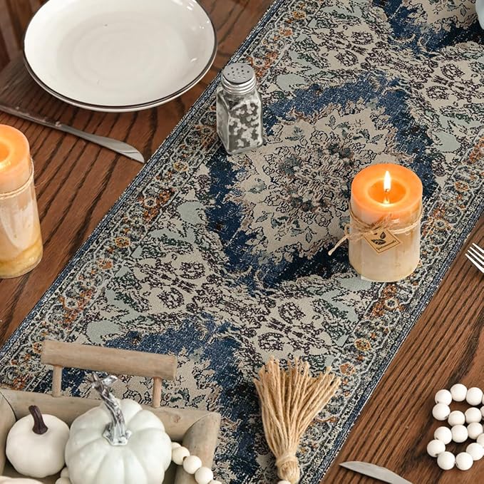 Artoid Mode Boho Bohemia Style Black Table Runner, Country Rustic Farmhouse - Image 4