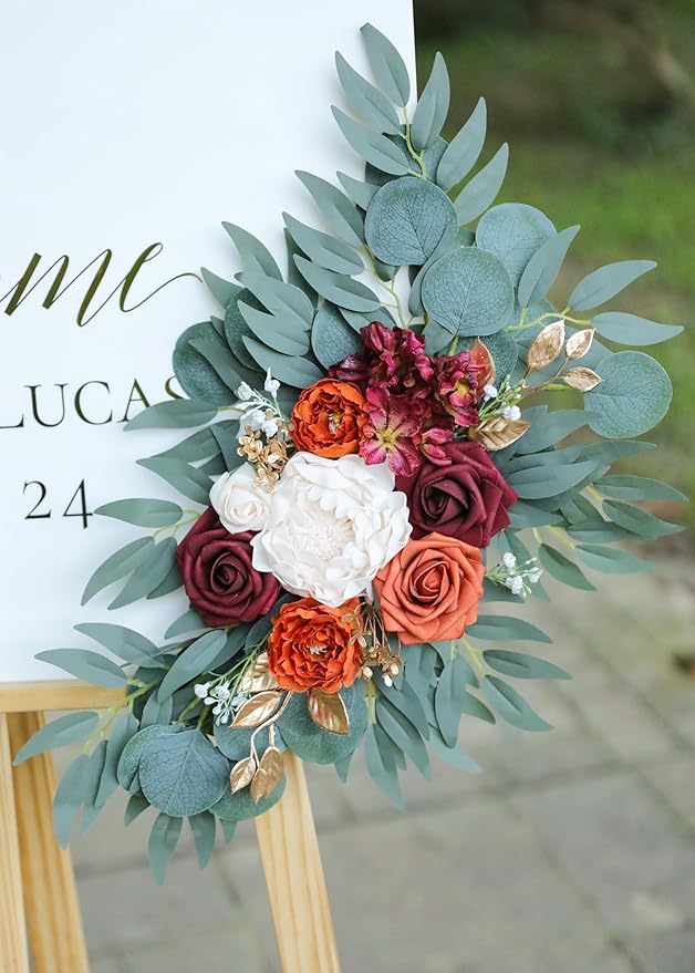 Artificial Burnt Orange Wedding Arch Flowers Swags - Image 5