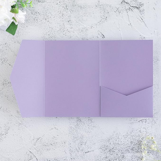20 PCS Lilac Tri-fold Laser Cut Wedding Invitation Pockets - Image 3