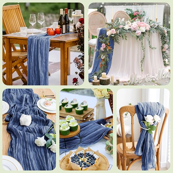 Asee'm 4pcs Cheesecloth Table Runner 120 Inches Long Blue Boho Gauze Cheese - Image 7