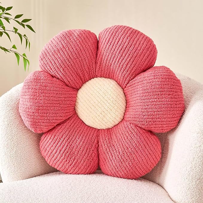 Flower Throw Pillow, Soft Peach Pink 14.9" Shaped Floor Pillow by Kcvvcr