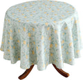 patdrea Designer Green Round Tablecloth, Vintage Linen Yellow Fruits Pattern by Welcometopatdrea