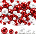 180PCS Red & White Beads for Centerpieces Vases, No Hole Polished Pearl Makeup by Cusmation
