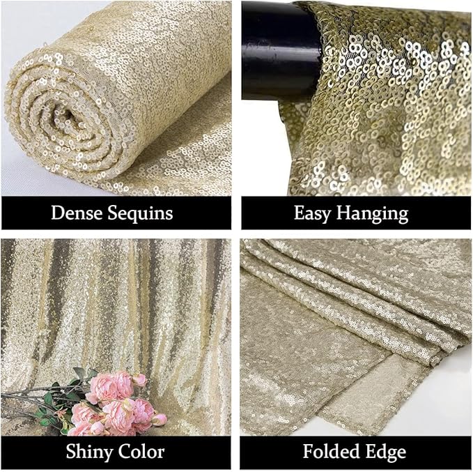 Champagne Gold Sequin Backdrop Curtains 8FTx8FT 1 Panel Sparkly Background - Image 2
