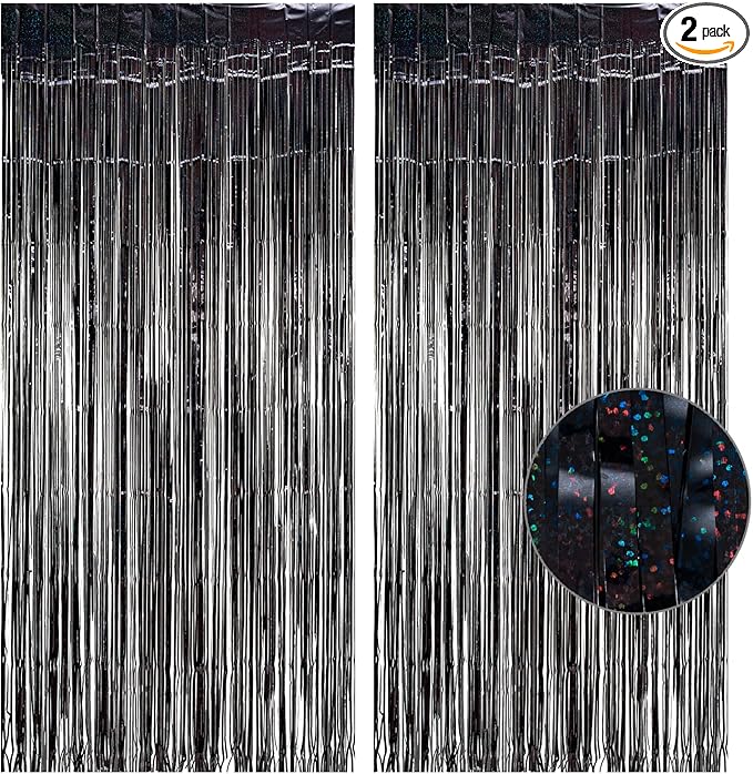 Black Tinsel Curtain Party Backdrop by GREATRIL