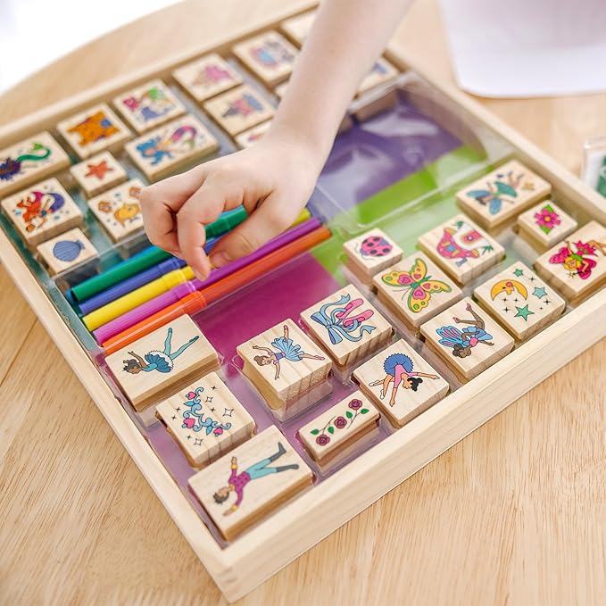 Melissa & Doug Deluxe Wooden Stamp and Coloring Set – Fairy Tale Fairy - Image 2