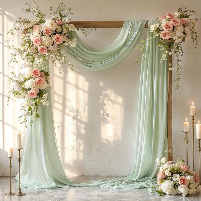 PARTISKY Wedding Arch Draping Fabric, 1 Panel 28" x 19Ft Sage Green Sheer by Partisky