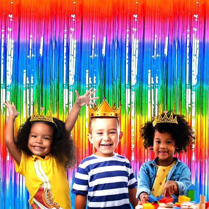 4 Pack Macaron Dark Rainbow Foil Fringe Curtain Backdrop, 3.28Ft x 8.2Ft - Image 6