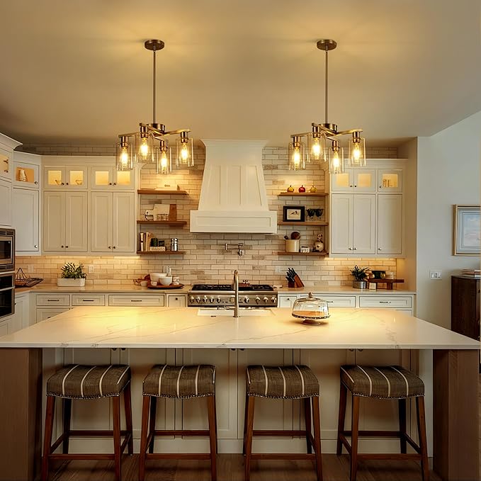 4-Light Modern Farmhouse Brushed Nickel Chandelier, Dining Room Light Fixture - Image 2