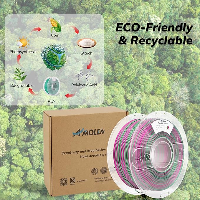 AMOLEN Silk PLA 3D Printer Filament, Shiny Multicolor Rainbow PLA Filament - Image 5