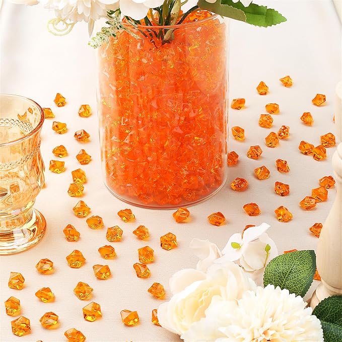 YATOJUZI 500pcs Fake Ice Cubes Orange Acrylic Crushed Rocks Vase Fillers - Image 5