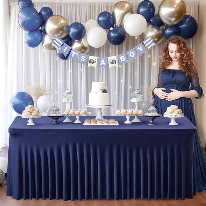 Wish Care 2 Pack Navy Blue Spandex Table Clothes - Image 5