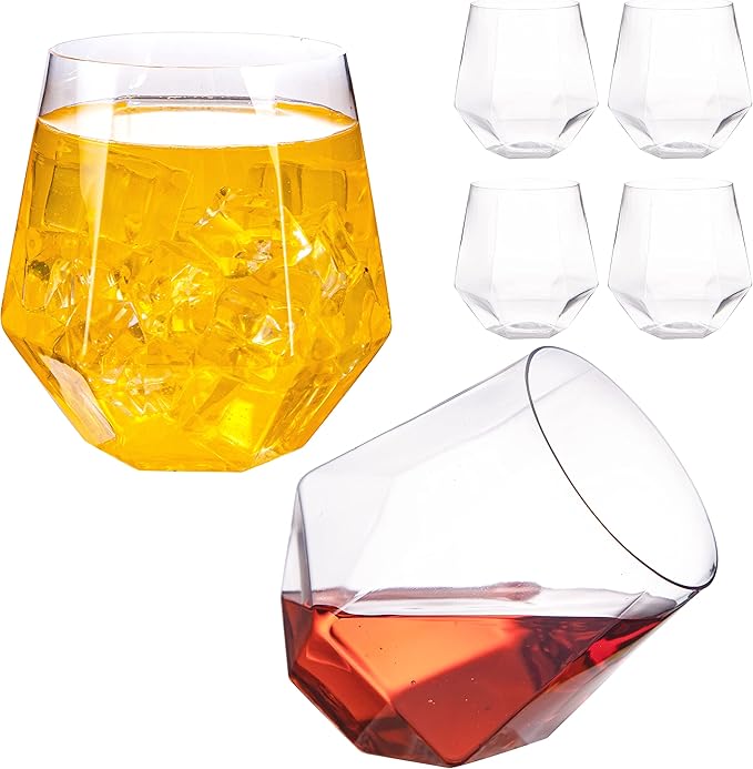 LUODA 32 Pack Clear Plastic Stemless Wine Glasses, 12 Oz Clear Plastic Diamond by LUODA