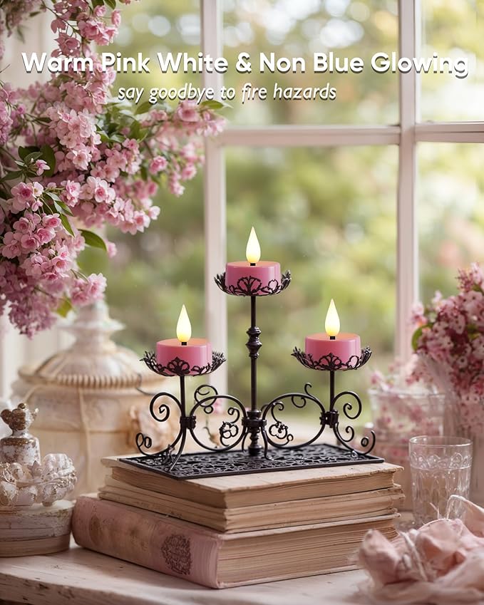 Amagic Flameless Pink Timer Remote Tealights Candles, 3D Black Wick Flickering - Image 3