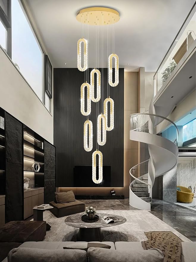 8 Rings Crystal Chandelier, H118 Modern Gold Pendant Light Luxury Foyer - Image 4