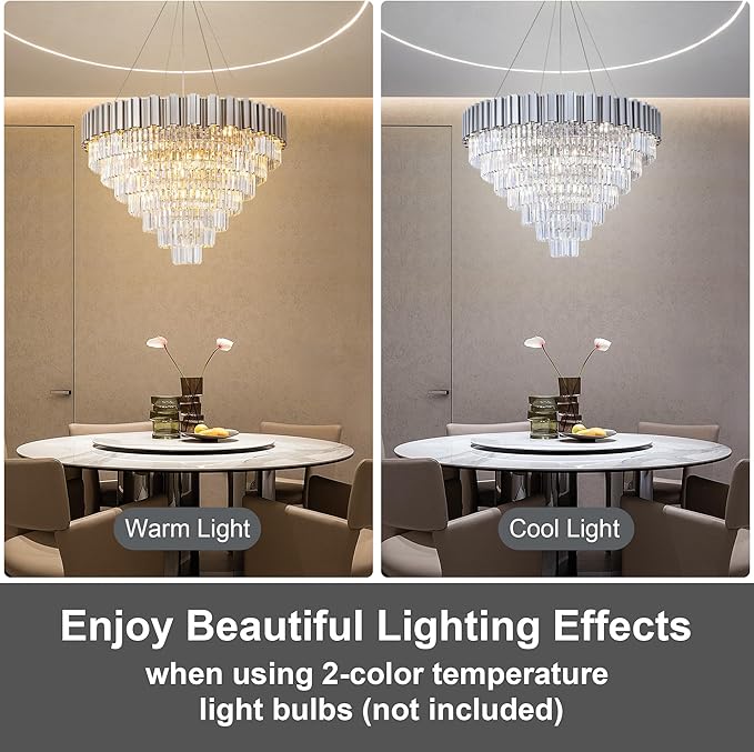 39" Silver Crystal Chandelier, 21-Light Modern Luxury Round Chandelier - Image 5