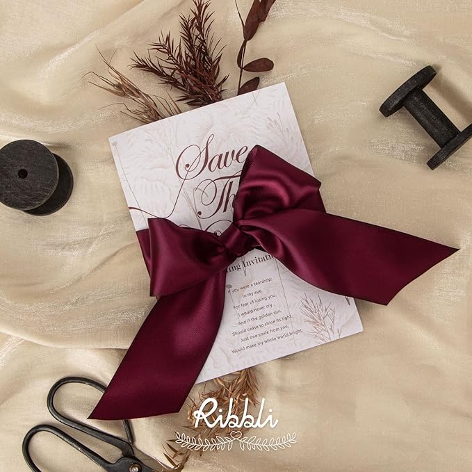 Ribbli Burgundy Double Faced Satin Ribbon, 2” x Continuous 10 Yards, Use - Image 3