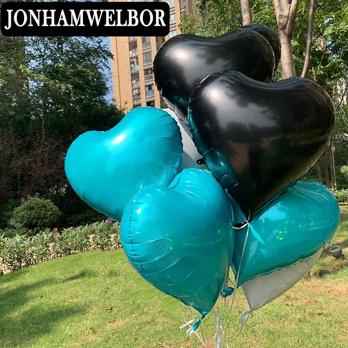 Jonhamwelbor 20Pcs 18 inch Black Foil Mylar Heart Shape Balloons Decorations - Image 5